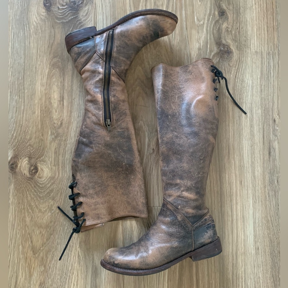 BED|STÜ Sz 8.5 Manchester Tall Brown Distressed Leather Knee High Boots Bed Stu - Picture 2 of 8